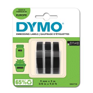 Prägeband Starter-Set - 9 mm x 3 m, glänzend schwarz, 3 Stück, 1 St.