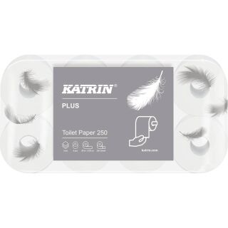 Toilettenpapier Plus Toilet 250 - 3-lagig, weiß, 6x 8 Rollen à 250 Blatt, 1 St.
