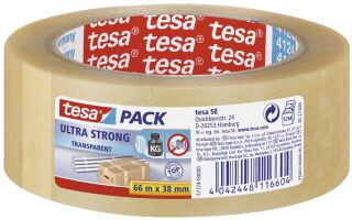 Verpackungsklebeband tesapack® Ultra Strong, PVC, 66 m x 38 mm, transparent, 1 St.