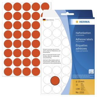 2252 Vielzwecketiketten - rot, Ø 19 mm, matt, Trägerpapier perforiert, 1280 Stück, 1 St.