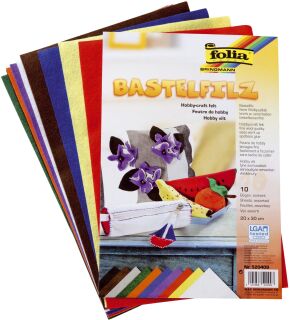 Bastelfilz - 20 x 30 cm, 10 Farben sortiert, 10 St.