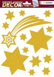Weihnachtsschmuck Fensterbilder Sterne gold - 14 Stück, 1 St.