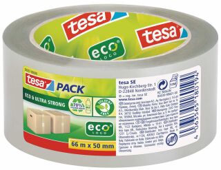 Packband tesapack® Eco & Ultra Strong ecoLogo® - PET, 50 mm x 66 m, transparent, 1 St.