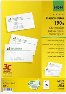 Visitenkarten, 3C, glatter Schnitt rundum, 190 g/qm, hochweiß, 100 Stück, 1 St.
