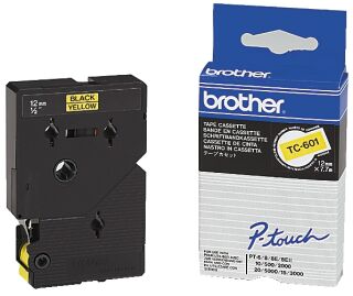 TC-601 Schriftbandkassette - laminiert, 12 mm x 7,7 m, schwarz auf gelb, 1 St.