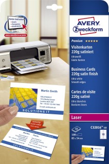 C32016-10 Premium Visitenkarten, 85 x 54 mm, beidseitig beschichtet - satiniert, 10 Blatt/100 Stück, 1 St.