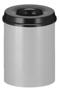 Selbstlöschender Papierkorb 15 Liter, Aluminium Grau, Schwarz
