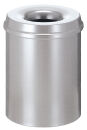 Selbstlöschender Papierkorb 15 Liter, Silber