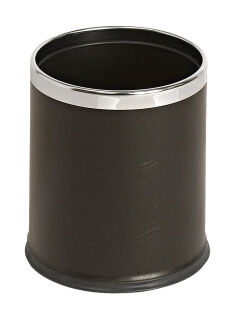 Doppelwandiger Papierkorb Lederoptik, Schwarz, Chrom