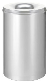 Selbstlöschender Papierkorb 110 Liter, Silber, mit silbernem Deckel