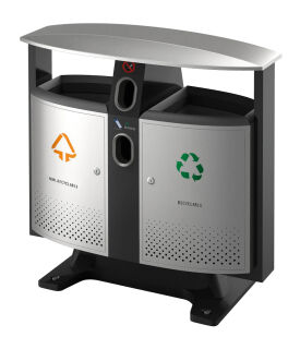 Abfallbehälter für draußen Abfalltrennung -  Batterien Fach, EKO, Aluminium Grau, Schwarz