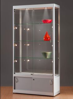 Standvitrine 3151000-O, 1000 x 400 x 2000 mm, Halogen-Beleuchtung, mit Unterschrank