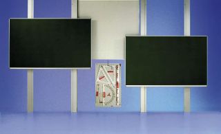 Multimedia-Tafel an Pylonen, Stahlemaille grün 200 x 120 cm