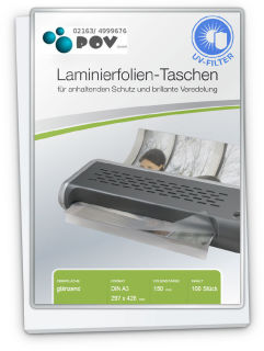 Laminierfolien A3 (297 x 426 mm), 2 x 150 mic, für Metorahmen, glänzend, mit UV Filter