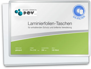 Laminierfolien 74 x 210 mm, 2 x 250 mic, glänzend, mit UV Filter
