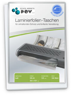 Laminierfolien A3 (303 x 426 mm), 2 x 125 mic, matt, mit selbstkl. Rückseite
