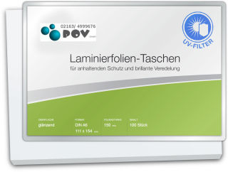 Laminierfolien A6 (111 x 154 mm), 2 x 150 mic, glänzend, mit UV Filter