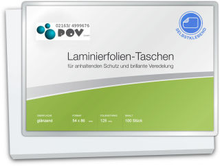 Laminierfolien Credit Card (54 x 86 mm), 2 x 125 mic, glänzend, mit selbstkl. Rückseite