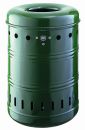 Rund-Abfallbehälter mit Springdeckel, gelocht moosgrün (RAL 6005)