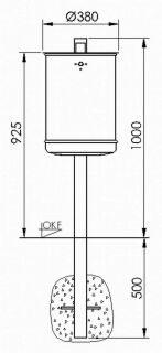 Abfallbehälter mit Pfosten, ungelocht, 50 Liter kobaltblau (RAL 5013)