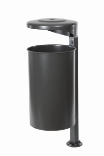 Abfallbehälter mit Pfosten, inkl. Ascher, 55 Liter moosgrün (RAL 6005)