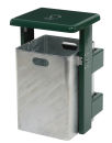 Rechteck-Abfallbehälter zur Wand-und Pfostenbefestigung, 40 Liter, mit Ascher Haube/Schiene pulverbeschichtet moosgrün (RAL 6005)