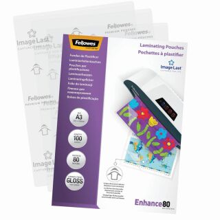 Fellowes Laminierfolien Enhance80 ImageLast glänzend für A3 80 micron, 100 St.