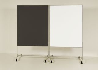 Moderationswand Econo Kombi, Textil grau/Whiteboard, 120 x 150 cm, mobil