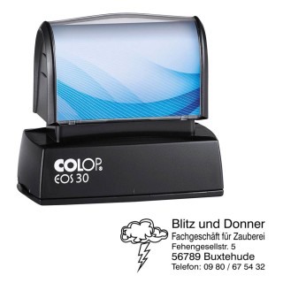 COLOP Textstempel, individualisierbar EOS 30 selbstfärbend blau, schwarz, rot mit Logo