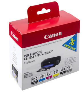 Canon PGI-550 PGBK + CLI-551 BK/C/M/Y/GY schwarz, cyan, magenta, gelb,  87,47 €