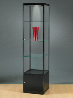 Glasvitrine MPC 500-O schwarz eloxiert, mit Beleuchtung und Unterschrank
