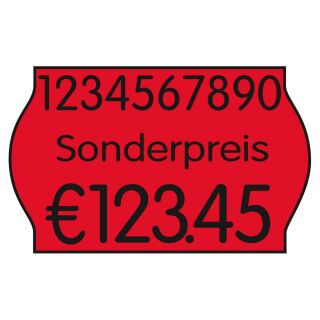 PrinterLabels AS Preisetiketten leuchtrot permanent 26,0 x 16,0 mm, 12 Rollen