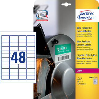 AVERY Zweckform resistente Folienetiketten L7911-10 weiß 45,7 x 21,2 mm, 10 Blatt