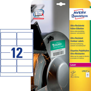 AVERY Zweckform resistente Folienetiketten L7913-10 weiß 99,1 x 42,3 mm, 10 Blatt