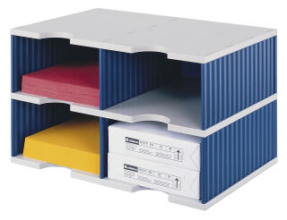 styro Sortierstation Styrodoc Jumbo Grundeinheit grau/blau mit 4 Fächern