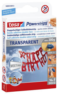 tesa Powerstrips TRANSPARENT Klebestreifen für max. 200,0 g, 1,5 x 4,2 cm, 16 St.
