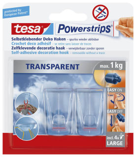 tesa Powerstrips TRANSPARENT Klebehaken für max. 1,0 kg 2,7 x 4,5 cm, 2 St.