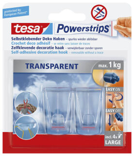 tesa Powerstrips TRANSPARENT Klebehaken für max. 1,0 kg, 2,7 x 4,5 cm, 2 St.