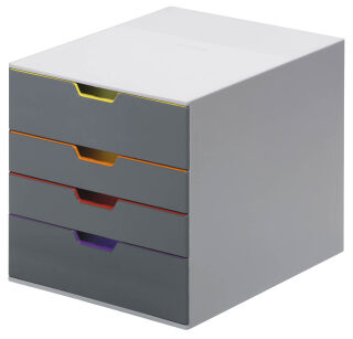 DURABLE Schubladenbox VARICOLOR®  dunkelgrau mit bunten Farblinien 760427, DIN A4 mit 4 Schubladen, 1 St.