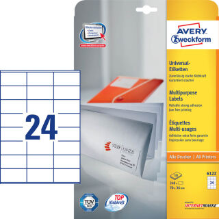 AVERY Zweckform Etiketten 6122 weiß 70,0 x 36,0 mm, 10 Blatt