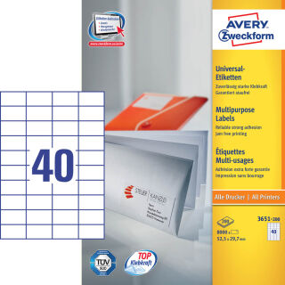 AVERY Zweckform Etiketten 3651-200 weiß 52,5 x 29,7 mm, 220 Blatt