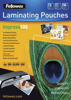 Fellowes Laminierfolien Impress100 glänzend für A4 100 micron, 100 St.