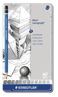 STAEDTLER Mars Lumograph 100 Bleistifte B, H, HB, 2H, 2B, 4H, 3H, 3B, 4B, 5B, 6B blau, 12 St.