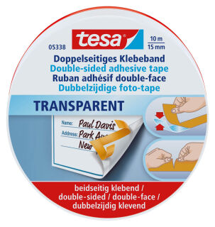 tesa 05338 doppelseitiges Klebeband 15,0 mm x 10,0 m, 1 Rolle