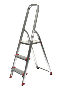SZ Metall Stehleiter einseitig silber 3 Stufen, H: 126,0 cm