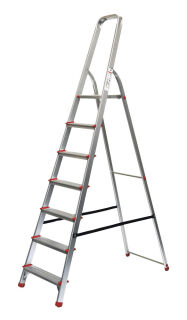 SZ Metall Stehleiter einseitig silber 7 Stufen, H: 227,0 cm