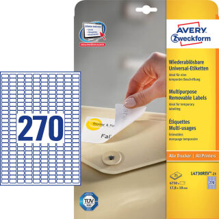 AVERY Zweckform Etiketten L4730REV-25 weiß 17,8 x 10,0 mm, 30 Blatt