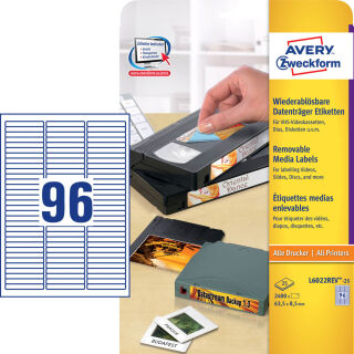 AVERY Zweckform Etiketten L6022REV-25 weiß 63,5 x 8,5 mm, 25 Blatt