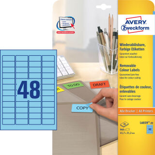 AVERY Zweckform Etiketten L6039-20 blau 45,7 x 21,2 mm, 20 Blatt