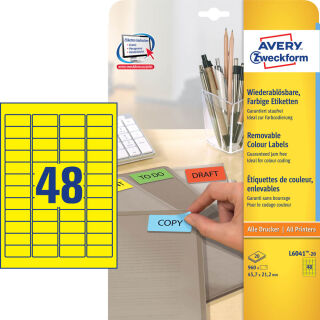 AVERY Zweckform Etiketten L6041-20 gelb 45,7 x 21,2 mm, 20 Blatt